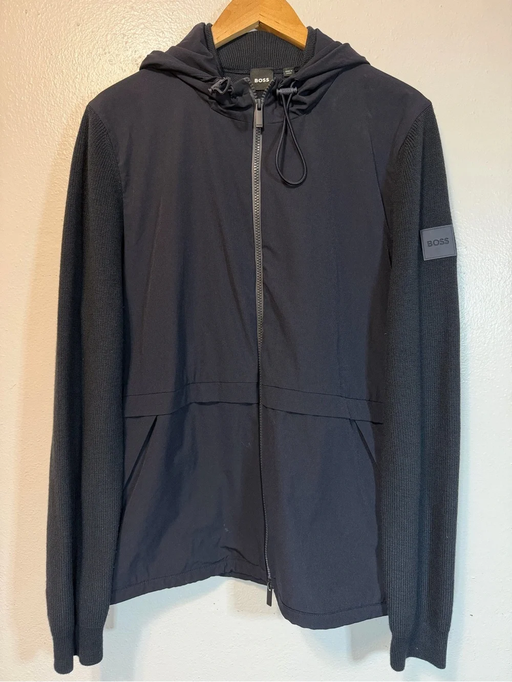 BOSS Men's Hooded SOFTSHELL JACKET KNITTED Large tech travel performance